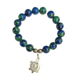Turtle Island" Upcycled Azurite Malachite & Sterling Silver Bracelet